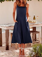 Casual Square Neck Sleeveless Beach Midi Dress