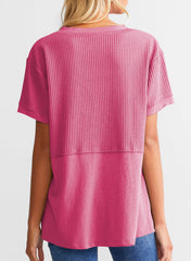 Women's Casual Waffle Knit Short Sleeve Top