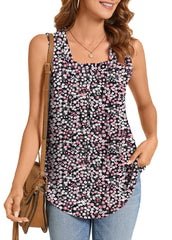 Summer Printed Pleated Sleeveless Tank Top for Women