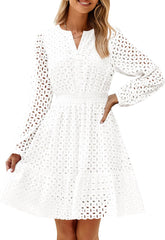 Women's Long Sleeve Hollow Out Eyelet Dress