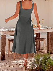 Casual Square Neck Sleeveless Beach Midi Dress
