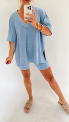 Women's Washed Short Sleeve and Cycling Shorts Set