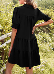 Women's Smocked Sleeve Tiered V-Neck Mini Dress