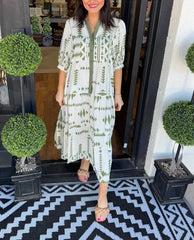 Women's Button V Neck Geometric Print Dress