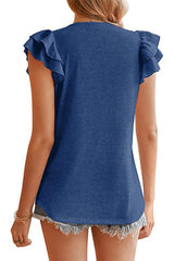 Solid Color V-neck Ruffle Short Sleeve