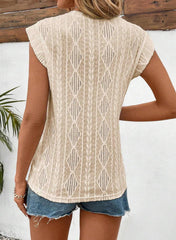 Women's Cap Sleeve Lightweight Crochet Knit Texture Top