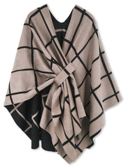 Women's Windowpane Reversible Capes Cardigan Shawls
