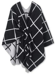 Women's Windowpane Reversible Capes Cardigan Shawls