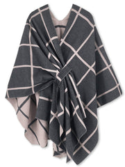 Women's Windowpane Reversible Capes Cardigan Shawls