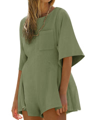 Women‘s Casual Short Sleeve Romper With Pockets