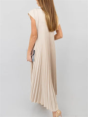 Women's Cap Sleeve Pleated Flowy Maxi Dress
