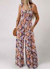 Womens Overalls Casual Floral Print Sleeveless Jumpsuit with Pockets