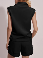 Women's Summer Half Zip Sleeveless Two-Piece Shorts Set
