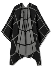 Women's Windowpane Reversible Capes Cardigan Shawls