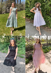 Women's Summer Casual Flutter Short Sleeve Smocked Midi Dress