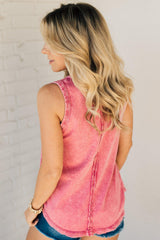 Women's Button Mix Washed Henley Tank