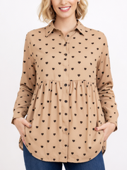 Women's Heart Print Ruffled Blouse