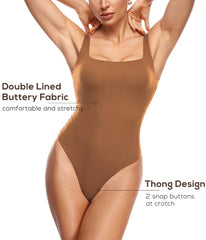 Women's Square Neck Sleeveless Thong Bodysuit
