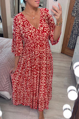 New Bohemian Casual Print V-neck Long Dress