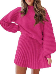 Women's Ribbed Sweater Two Piece Skirt Sets