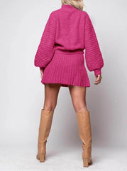 Women's Ribbed Sweater Two Piece Skirt Sets