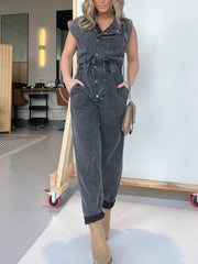 New Sleeveless Denim Waisted Lightweight Jumpsuit