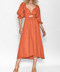 French Ruffled Lantern Sleeves Multi-wear Dress