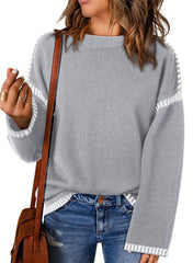 Women's Contrast Cable Knit Pullover Sweater