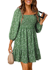 Women's Square Neck Smocked Boho Floral Dress