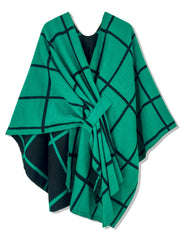 Women's Windowpane Reversible Capes Cardigan Shawls
