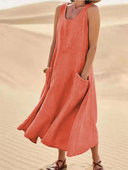 Women's Sleeveless Cotton And Linen Dress