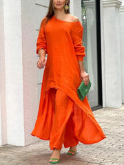 Solid Color Casual Long Sleeve Two Piece Suit