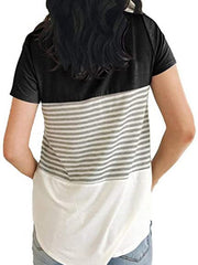 Striped Panel Crew Neck Short Sleeve Casual T-Shirt