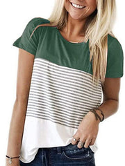 Striped Panel Crew Neck Short Sleeve Casual T-Shirt
