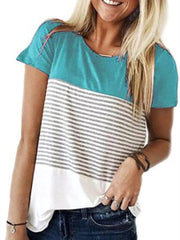 Striped Panel Crew Neck Short Sleeve Casual T-Shirt
