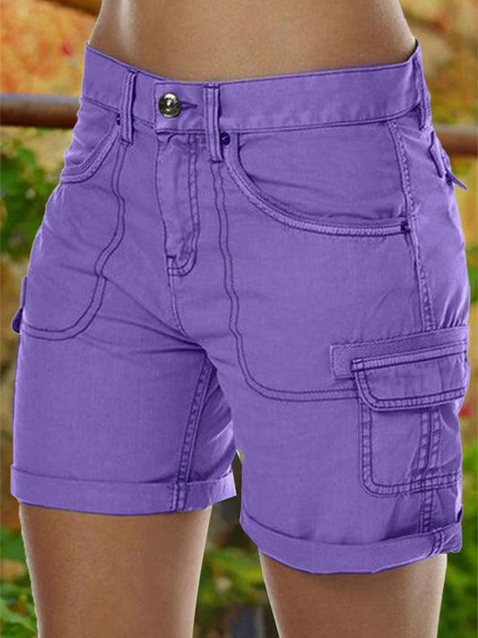 Solid Stitch Trim Roll Hem Shorts