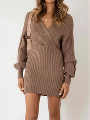 Women's V-neck Sexy Twist Sweater Hip Wrap Skirt