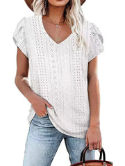 Solid color V-neck tile sleeve short-sleeved T-shirt