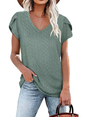 Solid color V-neck tile sleeve short-sleeved T-shirt