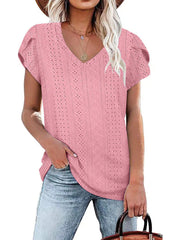 Solid color V-neck tile sleeve short-sleeved T-shirt
