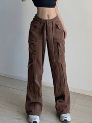 High-waisted multi-pocket straight overalls