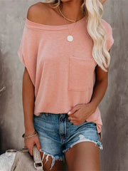 Summer Solid Color Round Neck Short Sleeve T-shirt