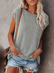 Summer Solid Color Round Neck Short Sleeve T-shirt