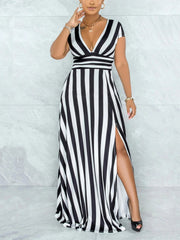 SEXY STRIPED HIGH WAIST MAXI DRESS