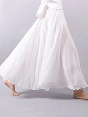 SOLID COLOR NATIONAL STYLE COTTON LINEN SKIRT