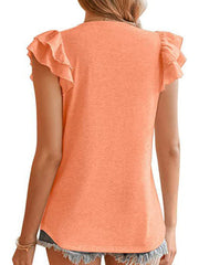 Solid Color V-neck Ruffle Short Sleeve