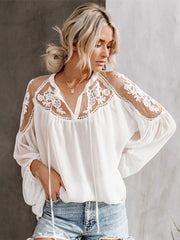 Spring Sexy See-through V-neck Lace Chiffon