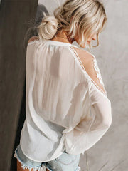 Spring Sexy See-through V-neck Lace Chiffon