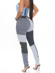 Fashion Color-blocking Skinny Jeans