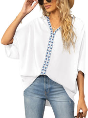 Summer New Women's Bat Sleeve V-neck T-shirt